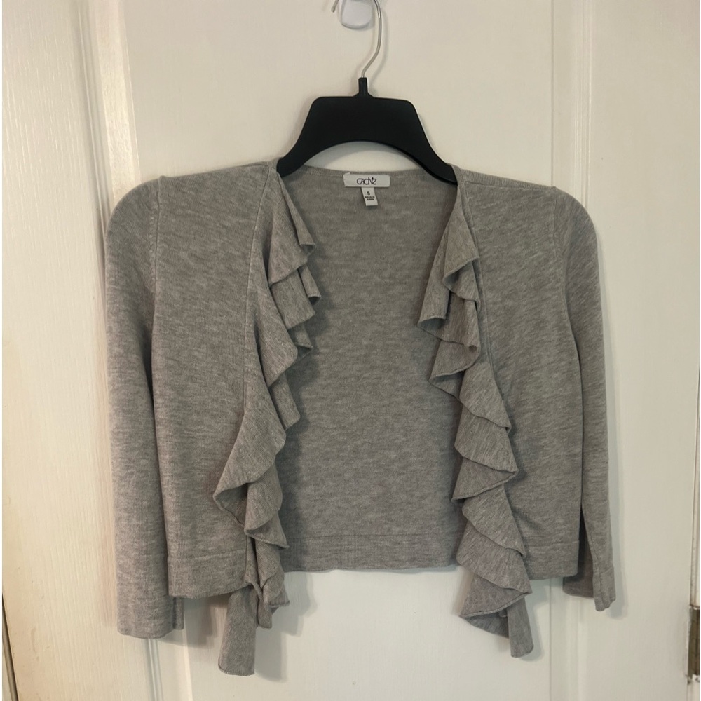 VINTAGE CACHE SWEATER. GRAY. GOOD USED CONDITION. NO RIPS TEARS OR STAINS SZ 8